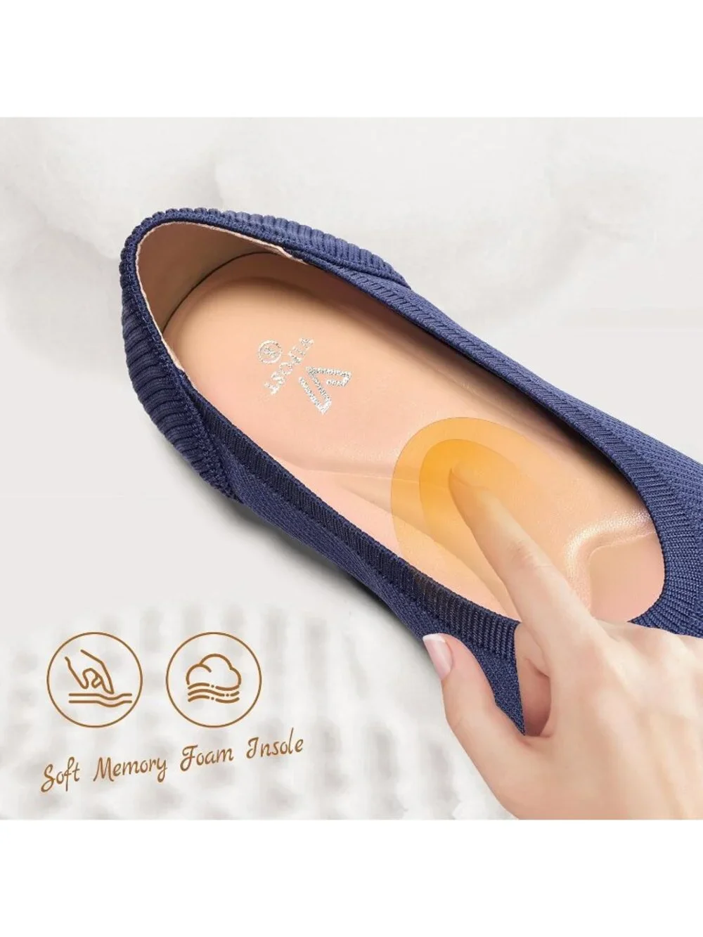 Women's Navy Blue Pointed Toe Comfort Foldable Slip On Knit Ballet Flat Shoes